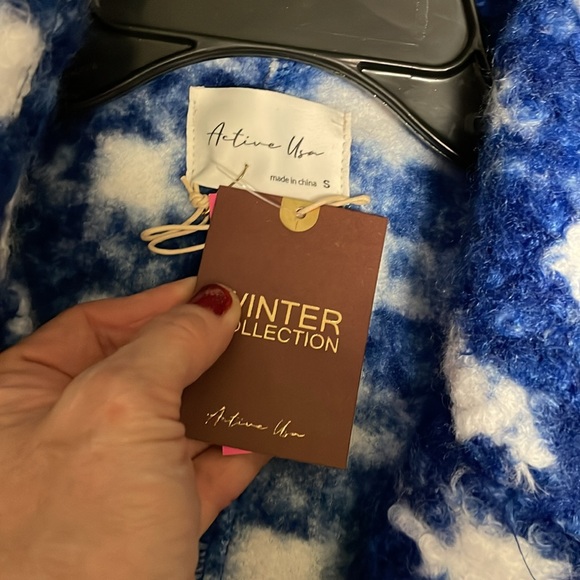 Active USA double breasted boucle print fluffy coat - Picture 4 of 10